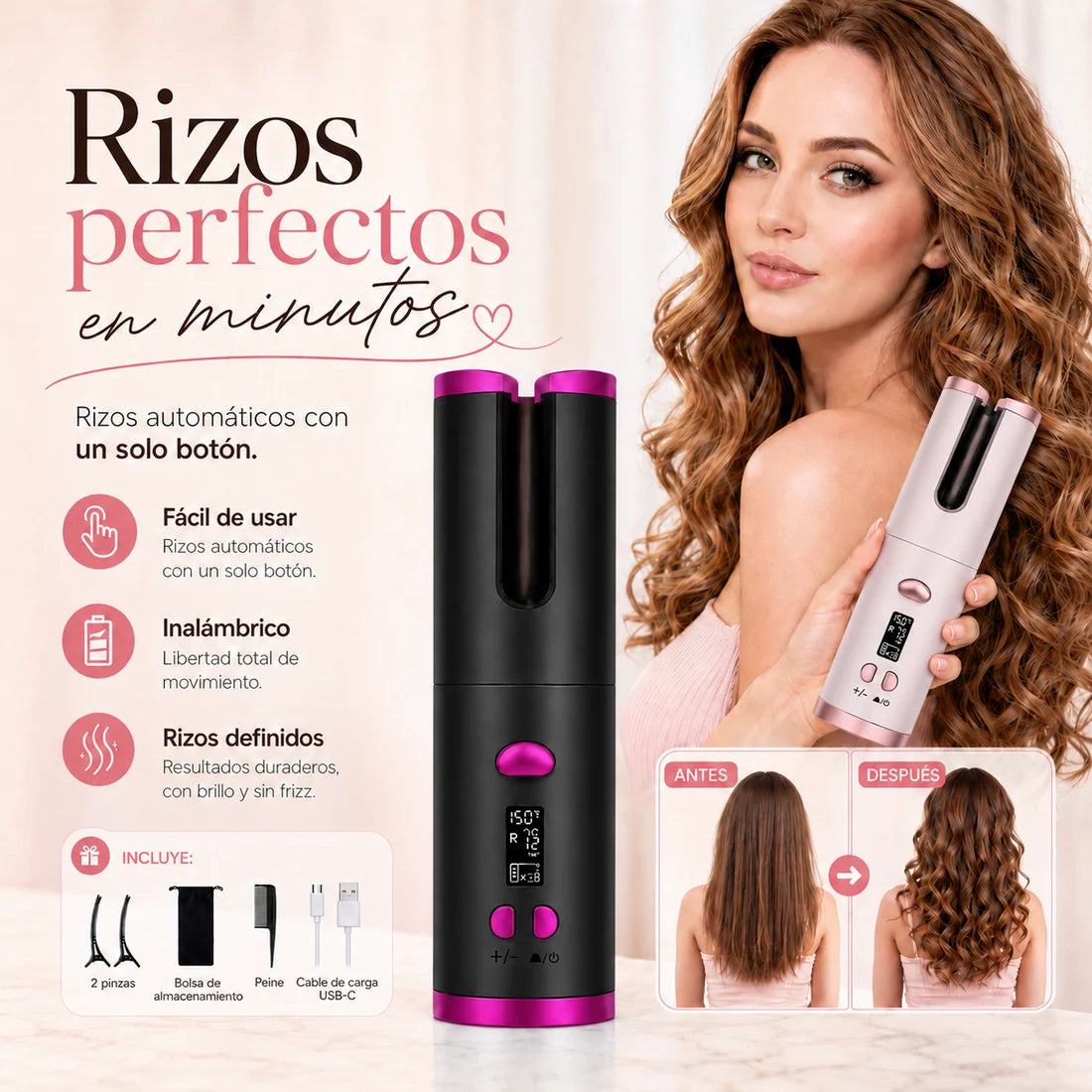 Rizador Automático de Cabello | Rizos Profesionales sin Ir al Salón 💁♀️