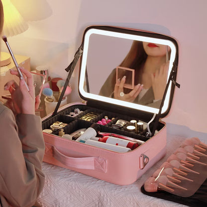Cosmetiquera con Espejo y Luz LED – Organiza y Lleva tu Belleza Contigo.