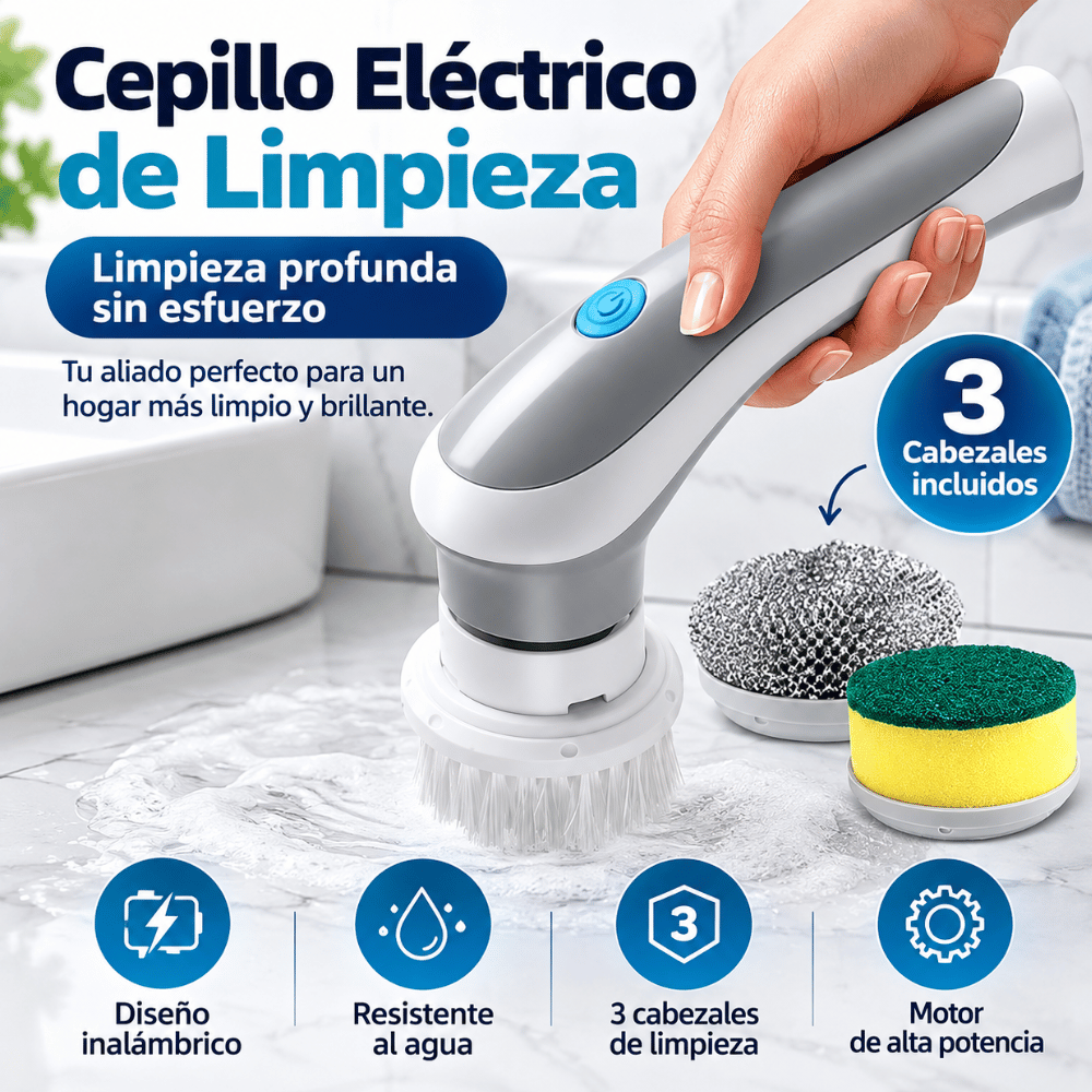 Cepillo Eléctrico de Limpieza 3 en 1 – Limpieza Profunda sin Esfuerzo.