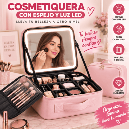 Cosmetiquera con Espejo y Luz LED – Organiza y Lleva tu Belleza Contigo.