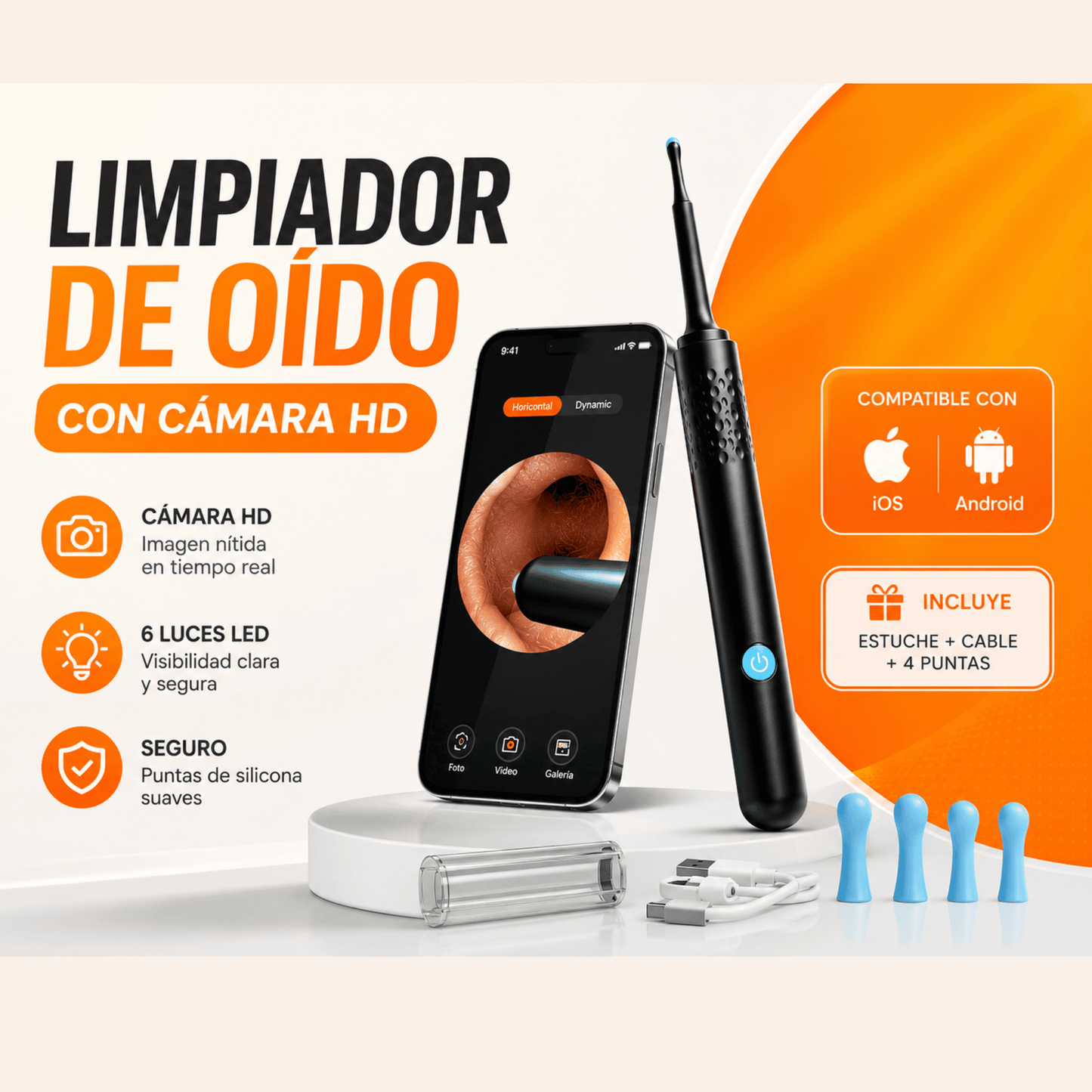 Limpiador de Oído con Cámara HD - Limpieza inteligente y segura para tus oídos