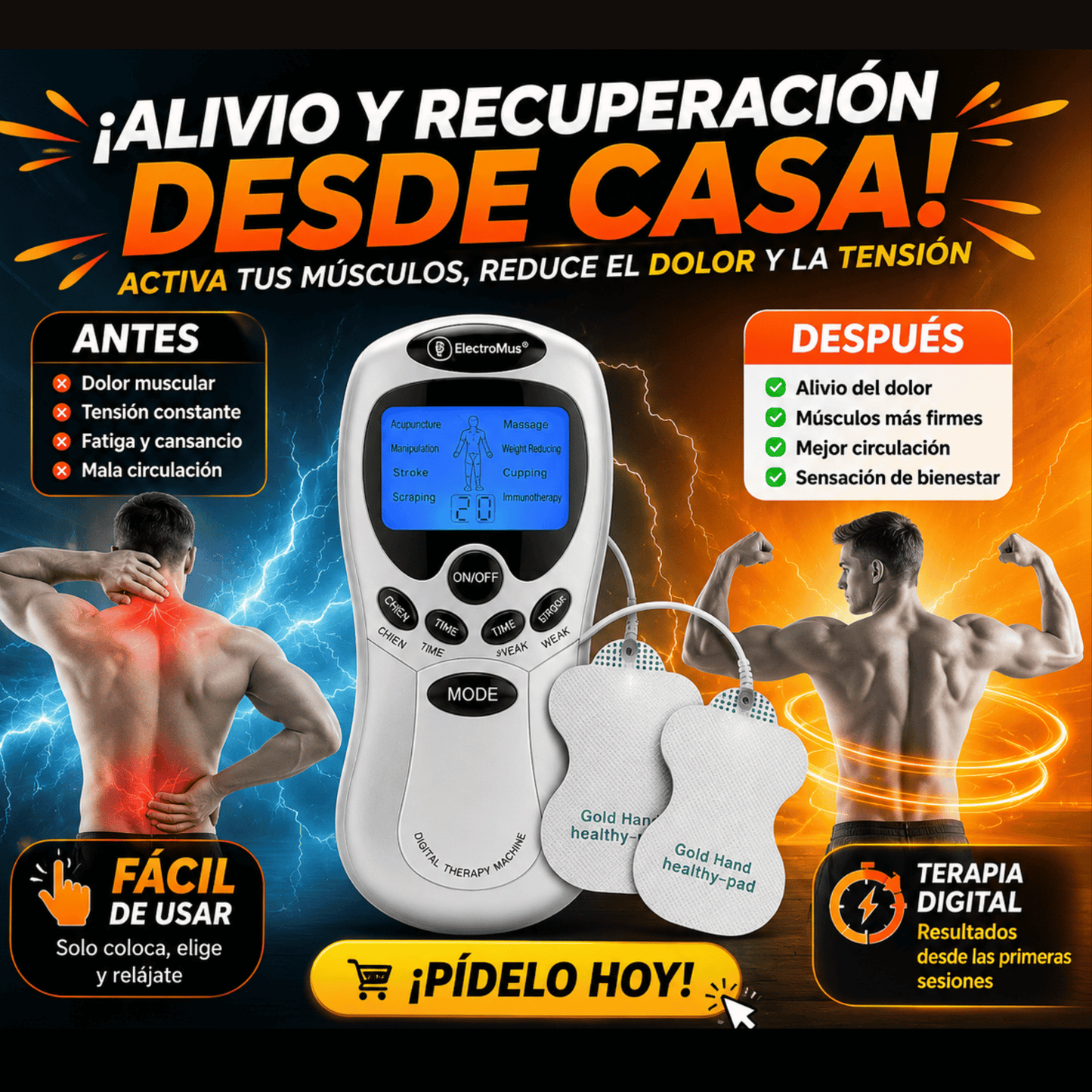 ElectroMus | Electro estimulador, terapia y recuperación muscular Digital